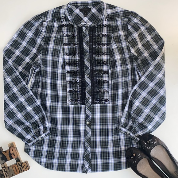 J. CREW Plaid Embellished Long Sleeve Blouse - Picture 6 of 8